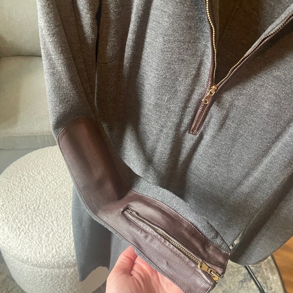 Lauren Ralph Lauren Womens Gray Half Zip Long Sleeve Shift Dress w/Brown leather - Picture 3 of 5
